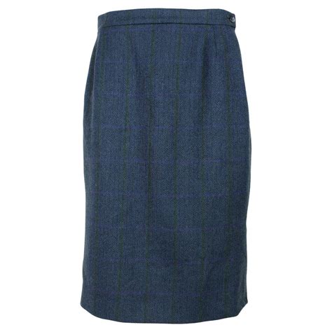 Burberry Gonna Pencil Classical Herringbone Blue Black Wool